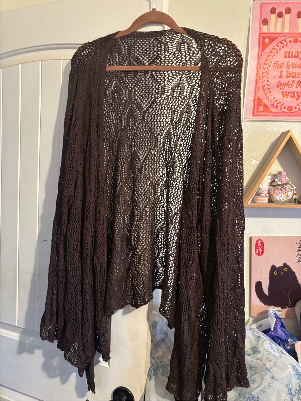ROMWE Open-Knit Brown Cardigan Sweater